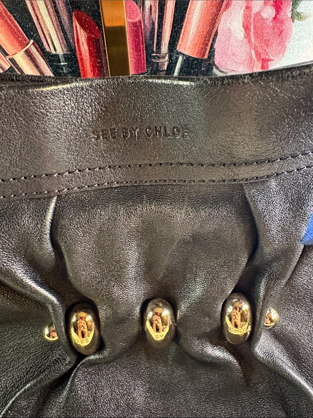 See by Chloé Black Leather Shoulder Bag with Multicolor Scarf Accent - Picture 2 of 13